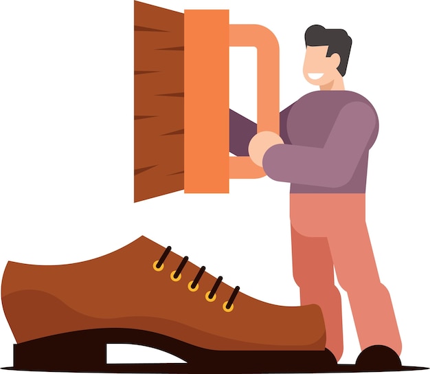 Vector vector image of a man polishing his shoes isolated on transparent background