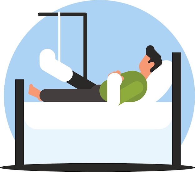 Vector vector image of a man with a broken leg in a hospital isolated on transparent background