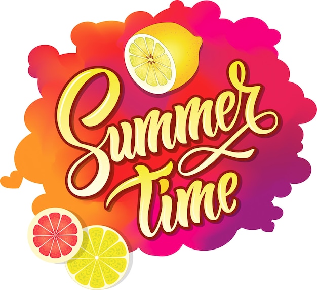 vector image of multi-colored lettering. summer and ice cream with strawberries. for printing on bag