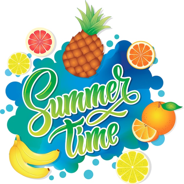 vector image of multi-colored lettering. summer and ice cream with strawberries. for printing on bag