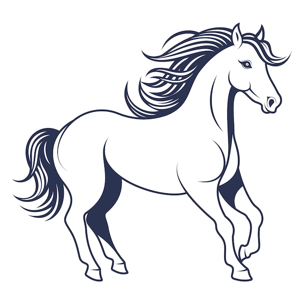 Вектор Векторное изображение лошади с длинной гривой и хвостом на белом фоне
