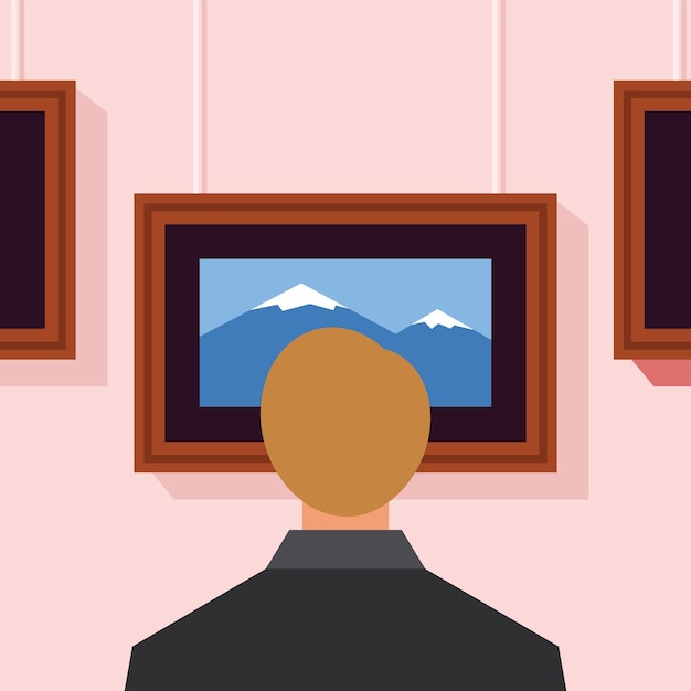 Вектор Векторное изображение человека, посещающего художественную галерею, изолированного на прозрачном фоне