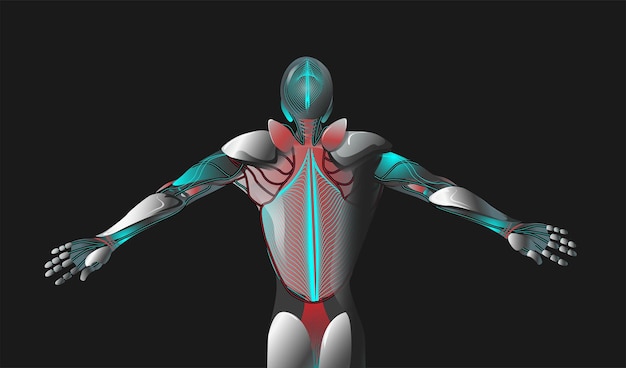 Векторное изображение современного вида робота со спины с вытянутыми руками