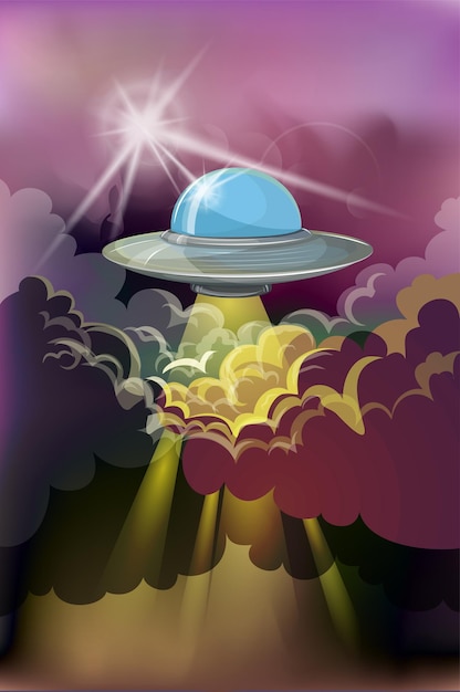 ベクトル 雲の上の ufo のベクトル画像コンセプト漫画スタイル eps 10