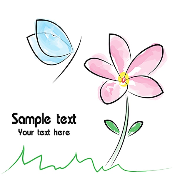 花と蝶の白い背景のベクトル画像