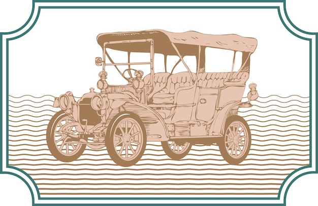 古いビンテージ レトロなポストカードのスタイルで古いレトロな車のベクトル画像