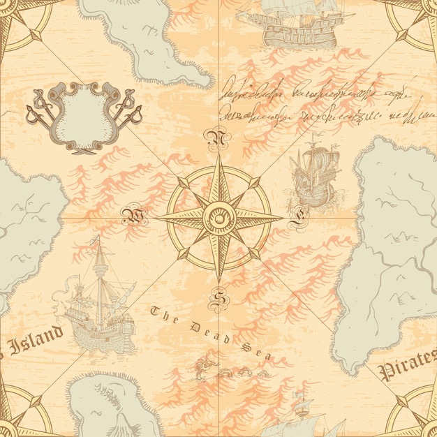 Вектор Векторное изображение старой морской карты в стиле средневековых гравюр