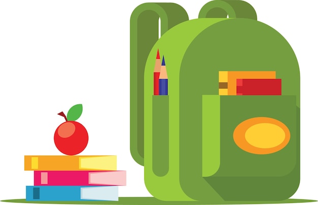 Вектор Векторное изображение зеленого рюкзака для школьных учебников, изолированных на прозрачном фоне
