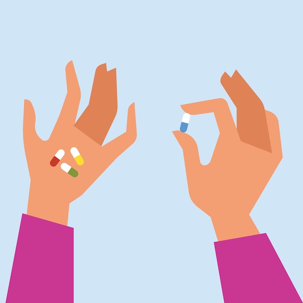 Вектор Векторное изображение медицинских таблеток в руке, изолированных на прозрачном фоне
