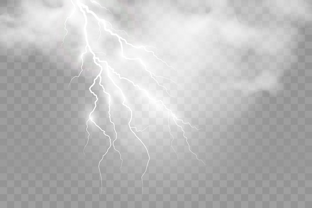透明な背景にリアルな稲妻のベクトル画像雷のフラッシュ