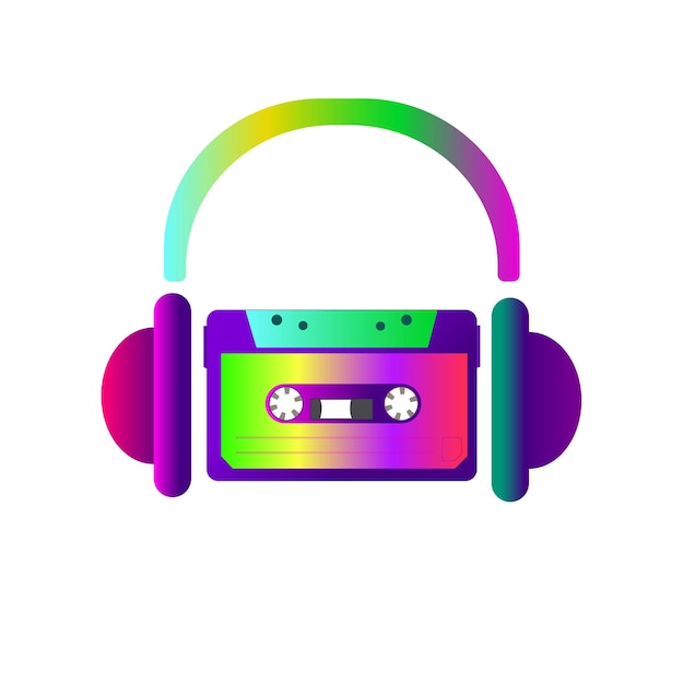 Vector image old audio cassette headphones color gradient