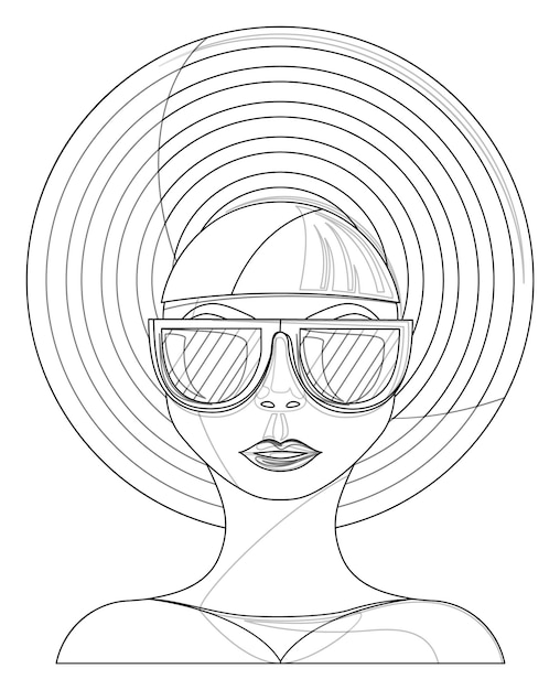 Vector image of an old fashioned girl wearing a hat and sunglasses isolated on white background eps 10