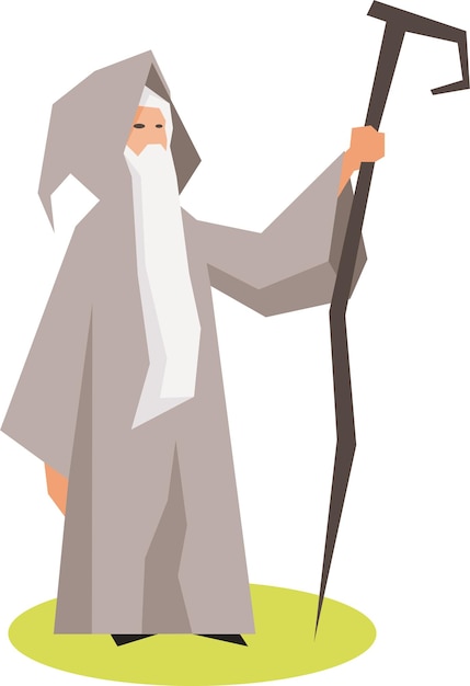 Vector Image Of An Old Man Holding A Magic Staff Isolated On Transparent Background