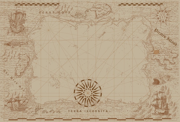 vector image of an old sea map in the style of medieval engravings