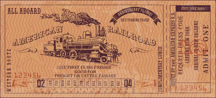 vector image of old vintage american western rail train ticket