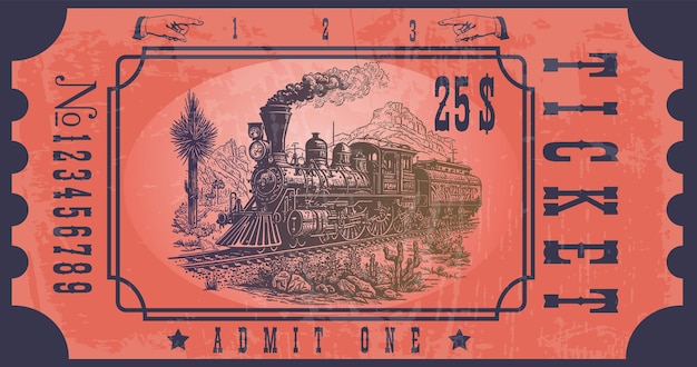 vector image of old vintage american western rail train ticket