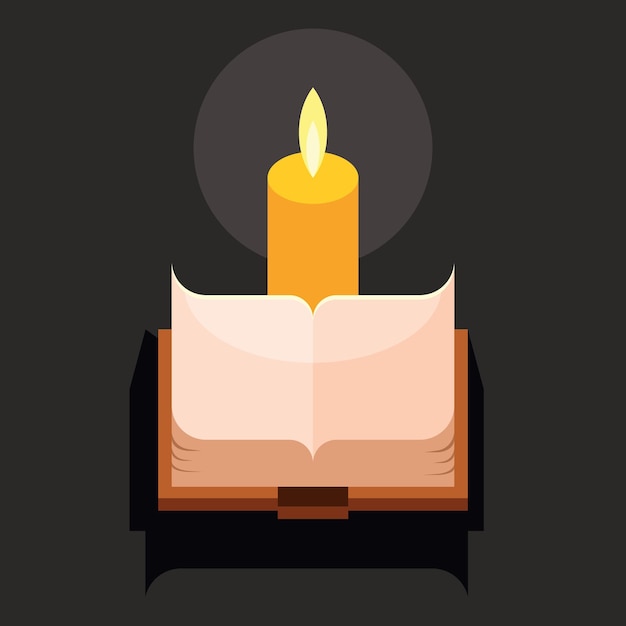 Vector image of an open bool and lit candle isolated on transparent background