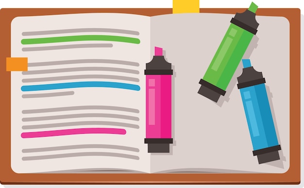 Vector Image Of An Open Notebook And Colorful Markers Isolated On Transparent Background