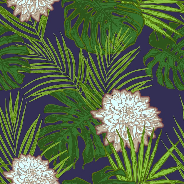 Vector image open texture jungle exotic flowers tropical thicket