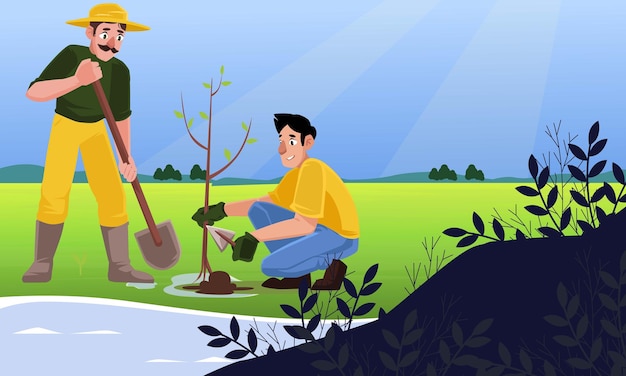 Vector image of planting tree concept illustration in Agriculture field