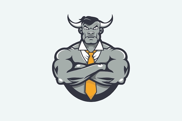 Vector image of a powerful bull mascot in a suit and tie