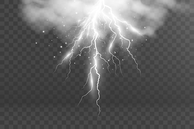 Vector image of realistic lightning Flash of thunder on a transparent background