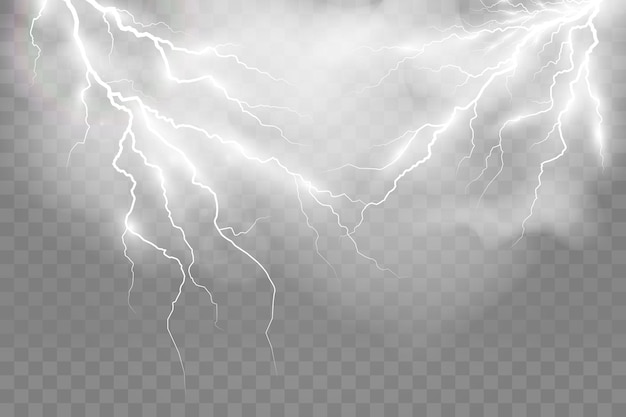 Vector image of realistic lightning Flash of thunder on a transparent background