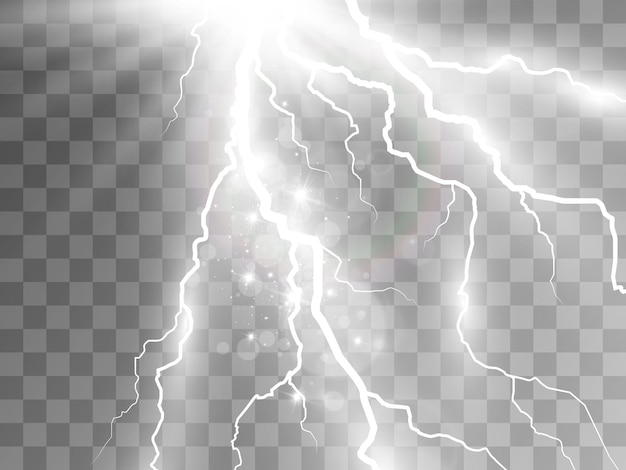 Векторное изображение реалистичной молнии Вспышка грома на прозрачном фоне