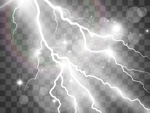 Vector image of realistic lightning Flash of thunder on a transparent background