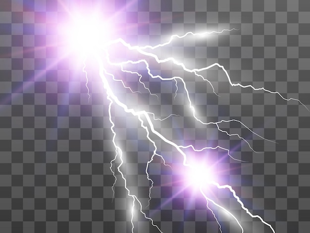 Vector image of realistic lightning. Flash of thunder on a transparent background.