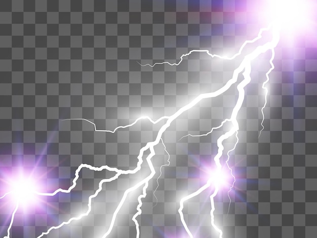 Vector image of realistic lightning. Flash of thunder on a transparent background.