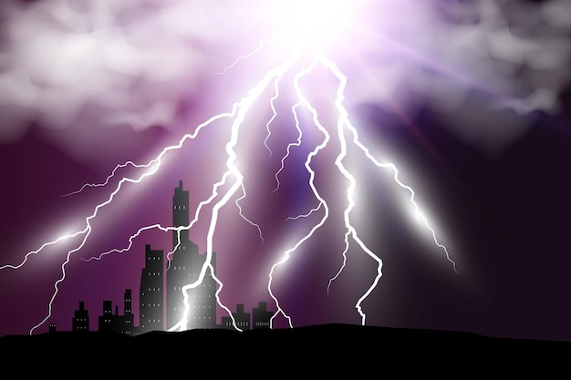 Vector image of realistic lightning. Flash of thunder on a transparent background.