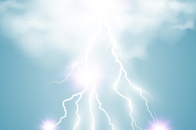 Vector image of realistic lightning. Flash of thunder on a transparent background.