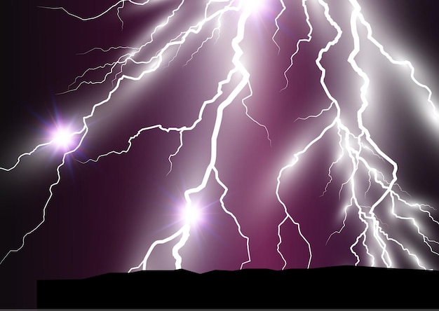 Vector image of realistic lightning. Flash of thunder on a transparent background.