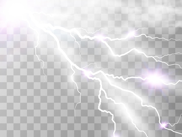 Vector image of realistic lightning. Flash of thunder on a transparent background.