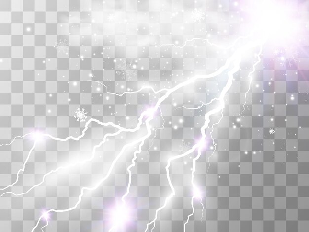 Vector image of realistic lightning. Flash of thunder on a transparent background.