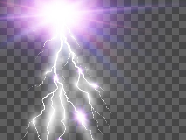 Vector vector image of realistic lightning. flash of thunder on a transparent background.