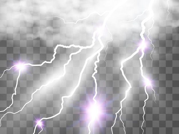Immagine vettoriale di un fulmine realistico flash di tuono su uno sfondo trasparente