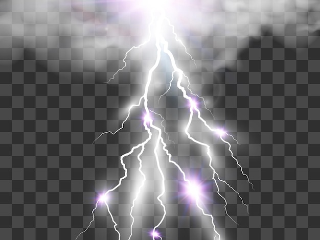 Vector image of realistic lightning Flash of thunder on a transparent background