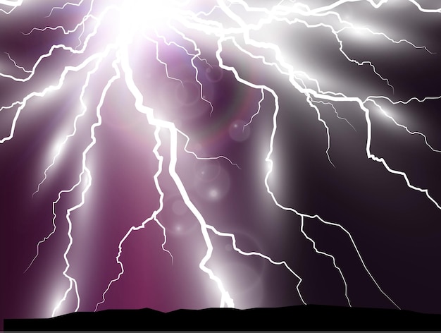Vector image of realistic lightning Flash of thunder on a transparent background