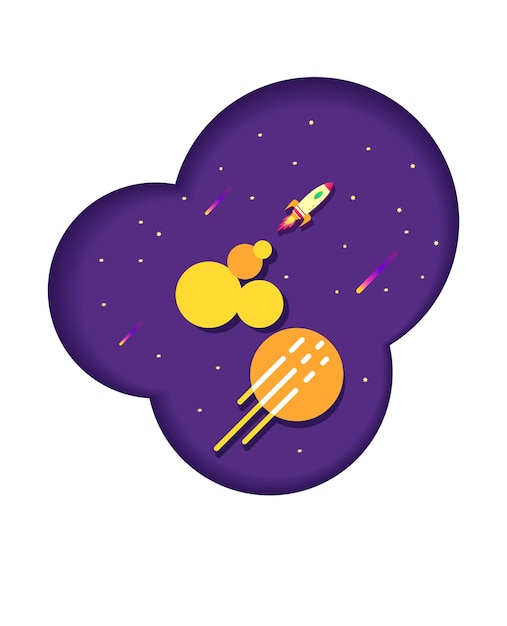 Vector image rocket flying into space paper style