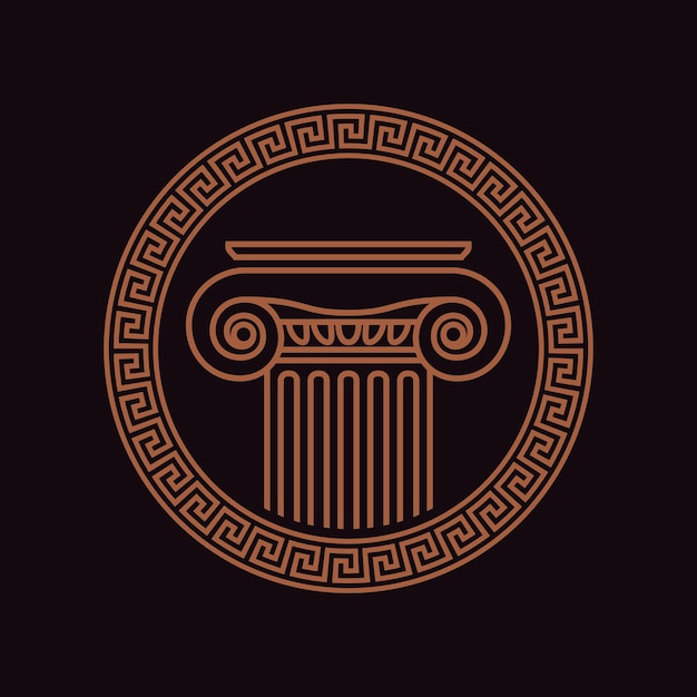 Vettore immagine vettoriale di una colonna antica romana incorniciata da un ornamento romano