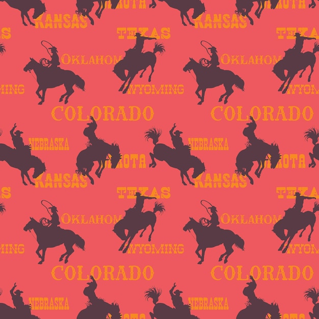 Vector image of seamless texture wild west rodeo cowboys print on fabric paper