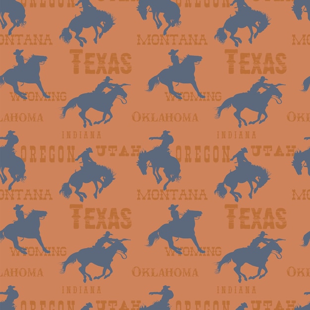 Vector vector image of seamless texture wild west rodeo cowboys print on fabric paper