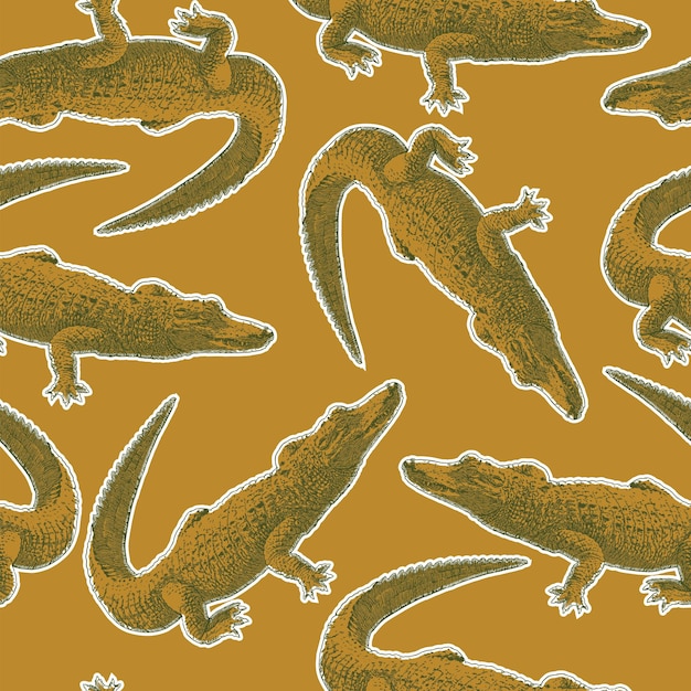 vector image of seamless texture with crocodile, alligator print on fabric paper