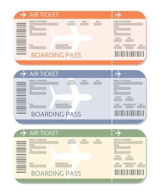 Vector vector image set of airline boarding pass tickets with barcode