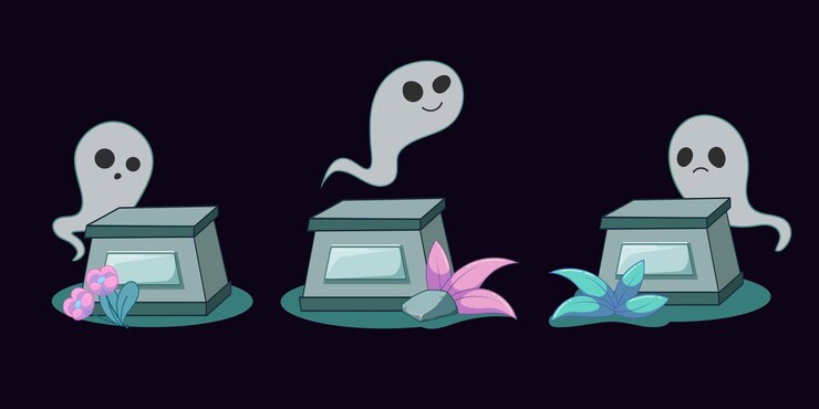 Vector vector image of set cartoon ghost near tombstone vector image of ghost with grave halloween day of the dead scary for kids