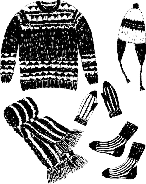 Vettore immagine vettoriale di un set di vestiti in maglia di lana