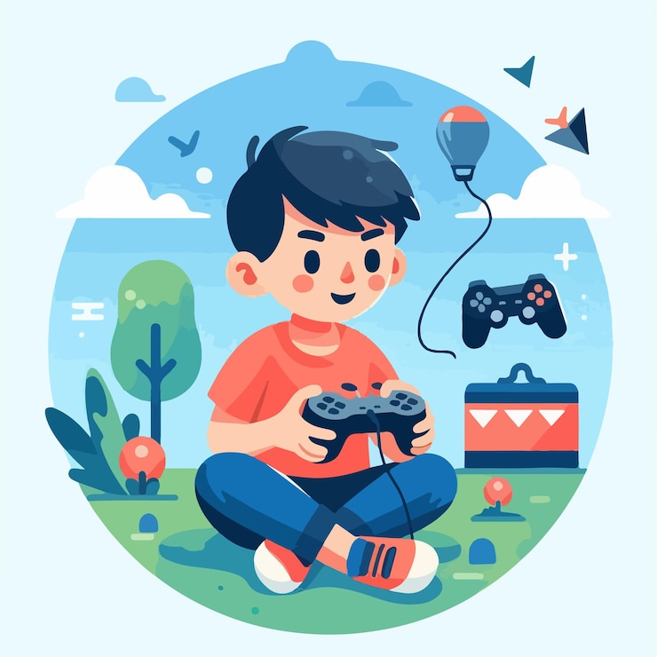 Vector プレイステーションゲームをしている小さな子供のベクトル画像