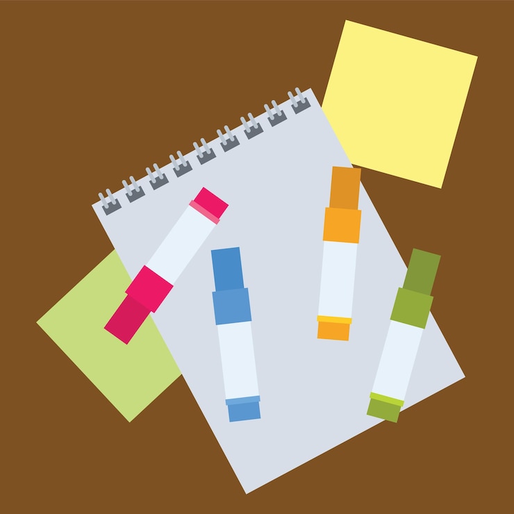 वेक्टर vector image of sticky notes and color pens isolated on transparent background